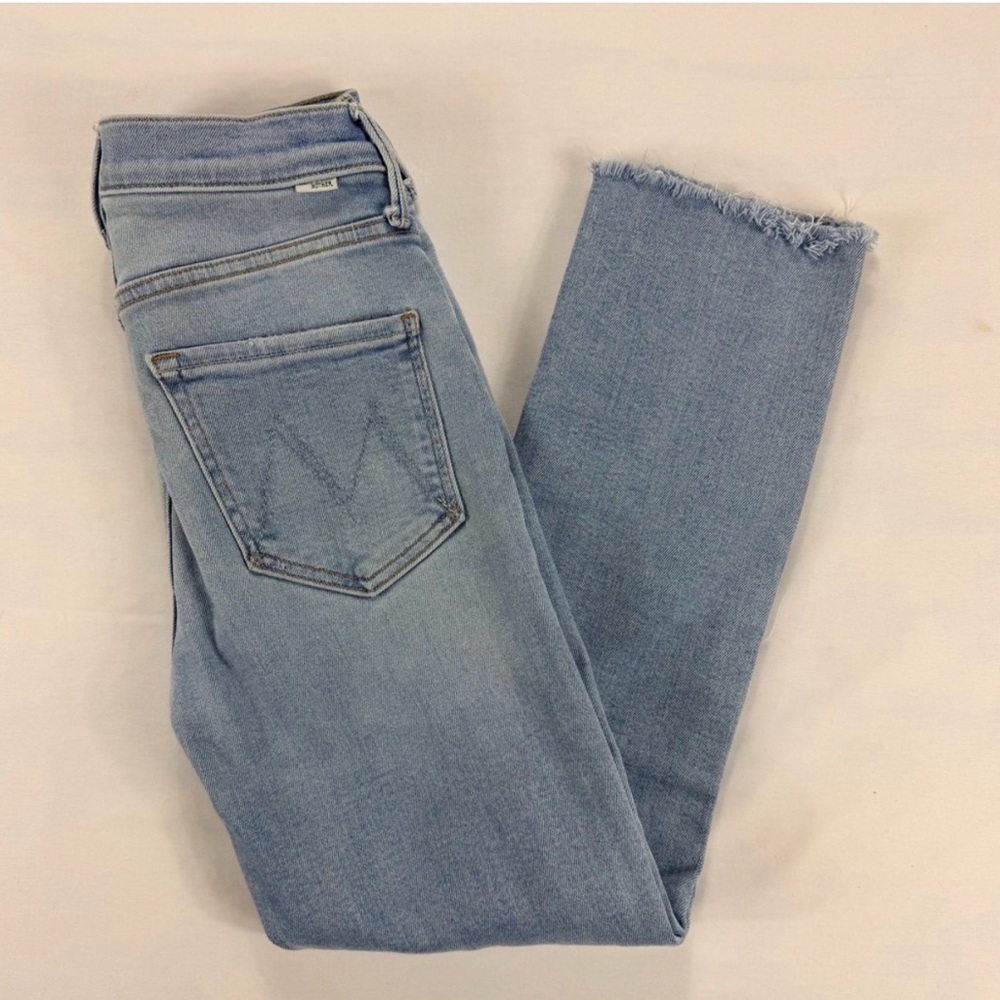 MOTHER Light Blue Cropped Jeans with Frayed Hem